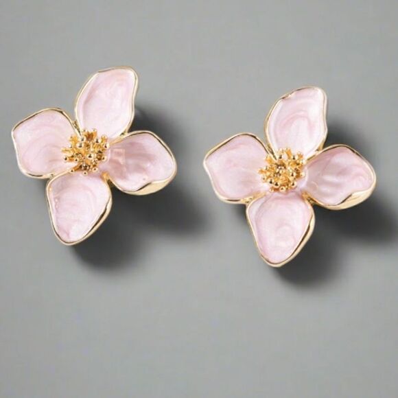 Pink flower stud earrings M32 - Picture 1 of 6